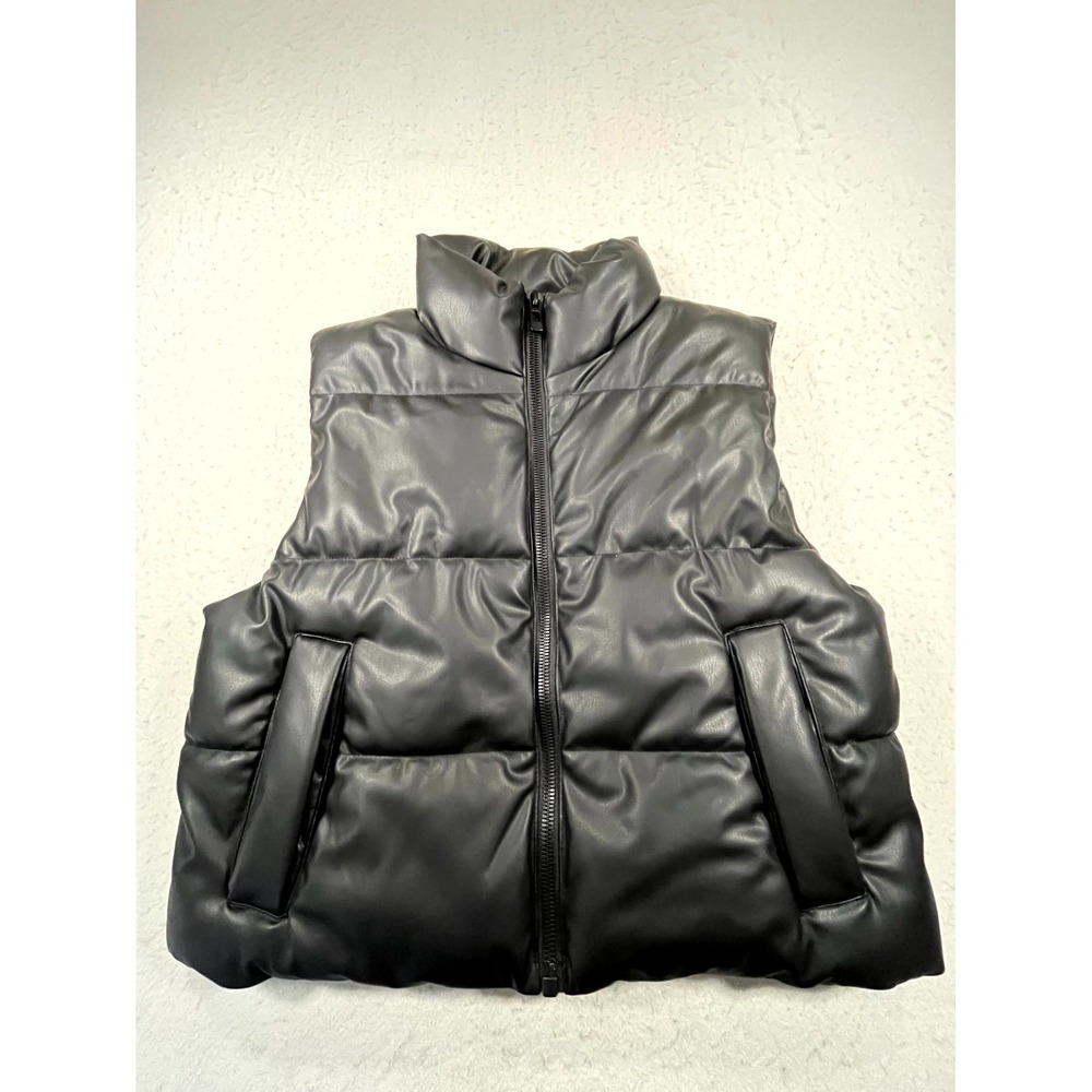 Zara Bubble Puffer Vest Womens Small Black Vegan Leather Full Zip Sleeveless